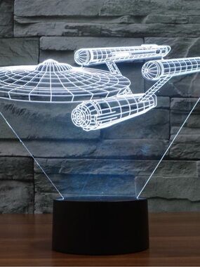 Star Trek 2D Starship LED Illusion Lamp - blue scale lighting! Rare! Collectible